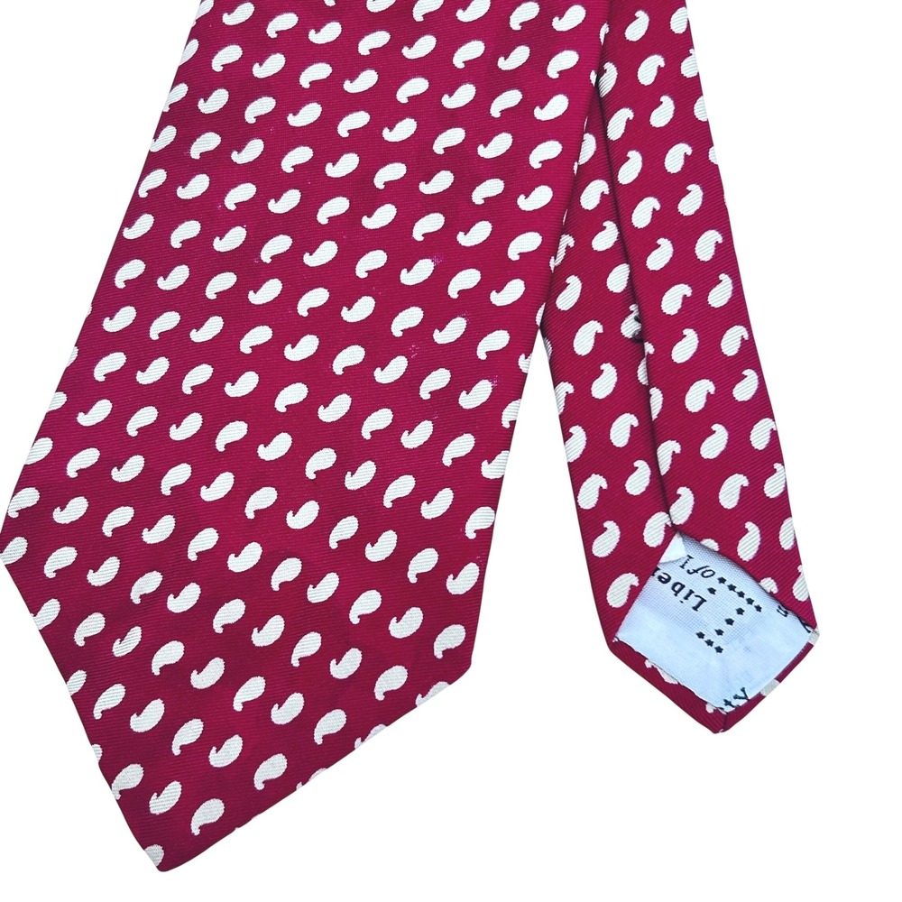 Liberty of London Mens Silk Necktie Burgundy Red White Paisley Teardrop Print